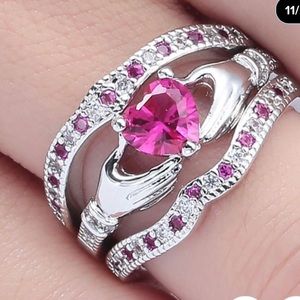 3 pcs Claddagh Heart Amethyst Wedding Ring